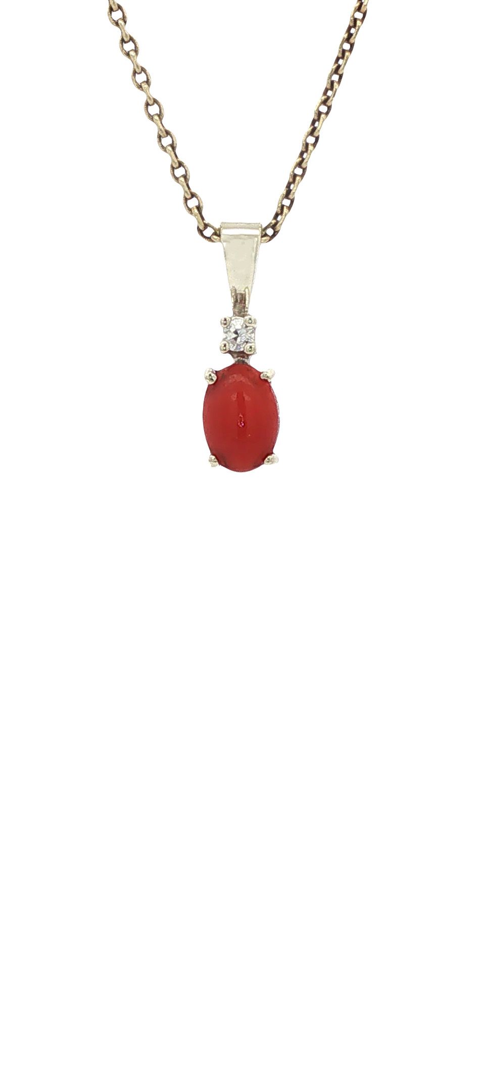 Vintage 8K Gold Pendant with Red Coral and Diamond
